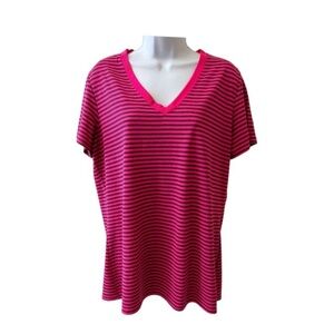 Reebok Women’s V Neck Short Sleeve Striped T-Shirt Size 16/XL